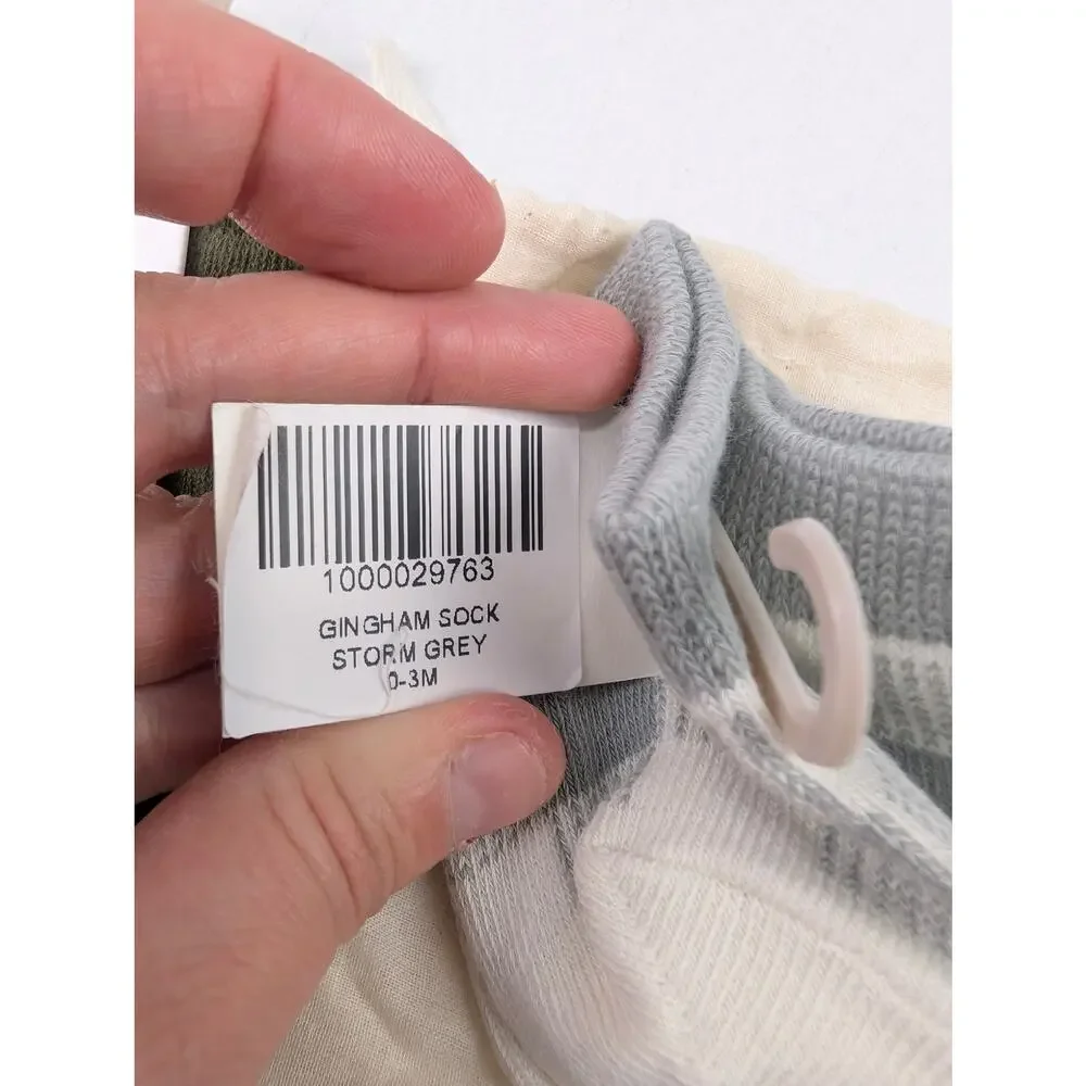 Jamie Kay 3 Pairs Baby 0-3 Months Ankle Socks - Olive Twinkle Toes Gingham Gray